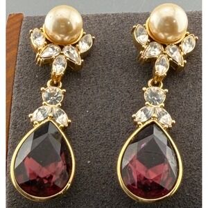 Vintage Nolan Miller Earrings Glamour Collection Rhinestone Purple Dangle 2"